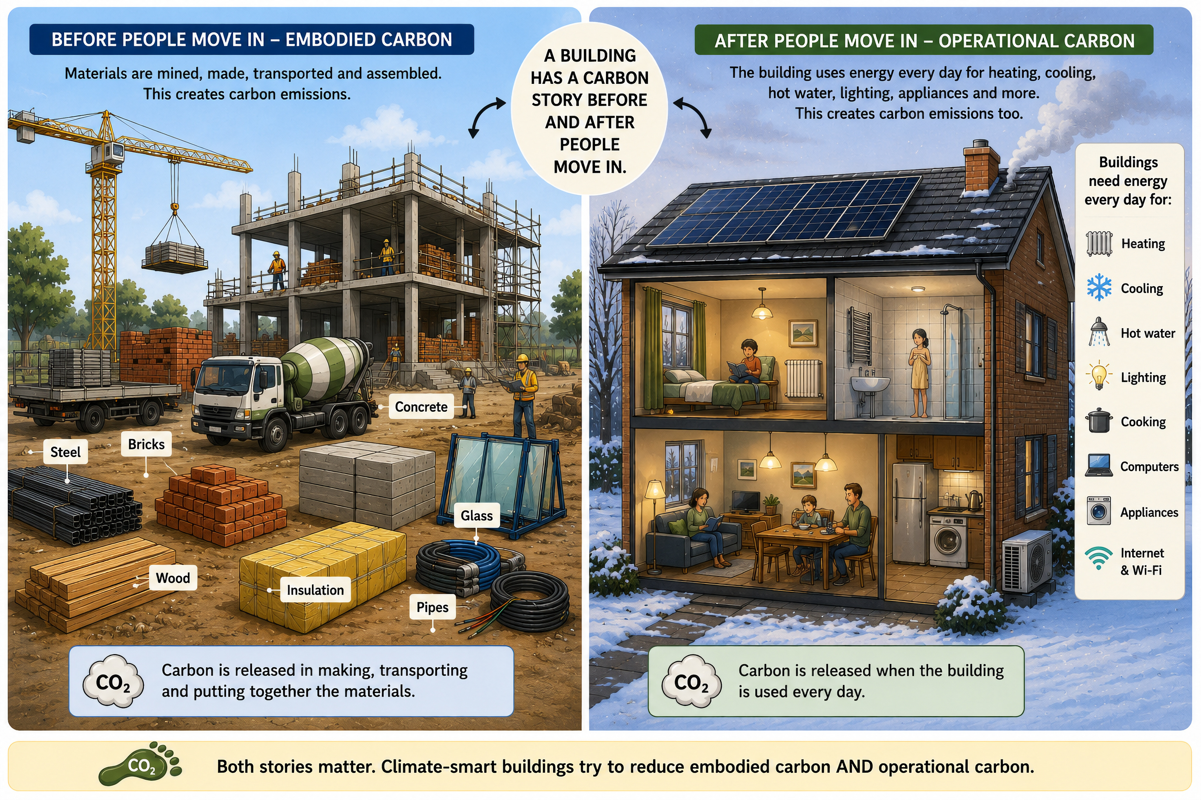 The two carbon stories of a building