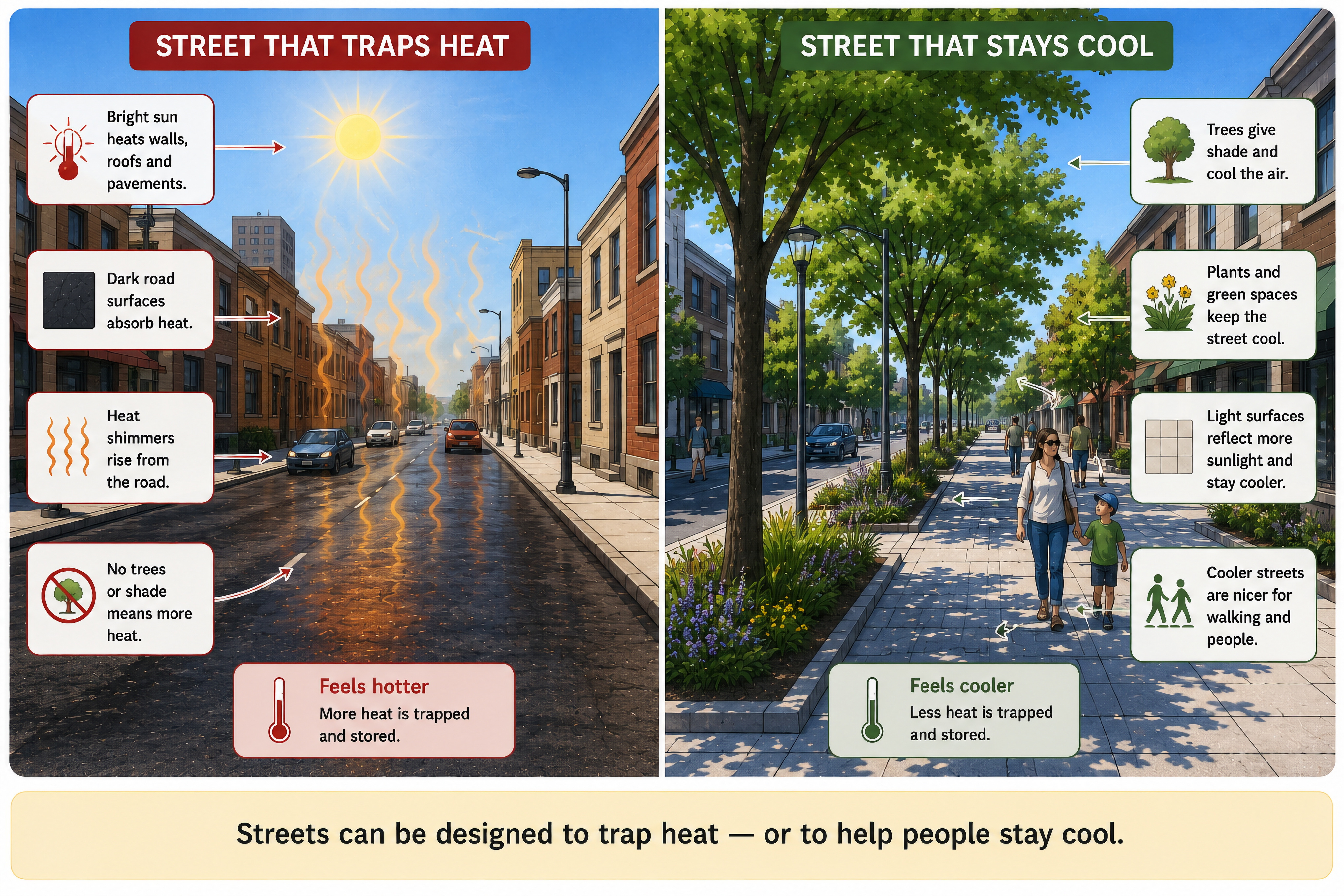 Streets that trap heat and streets that stay cool